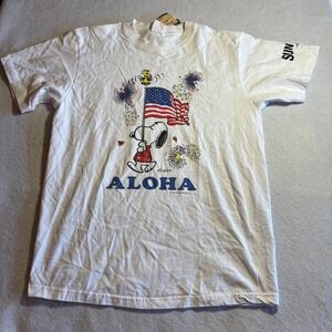 Vintage Sun Surf Peanuts Snoopy Aloha Hawaiian T Shirt Mens Size Large Japan